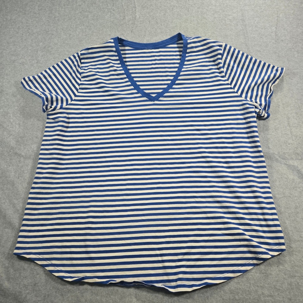 Lululemon V-Neck Striped Short Sleeve Top Blue White Size 12